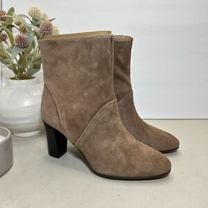 Franco Sarto L-Pia Block Heel Dressy Suede Ankle Boot Taupe Women's 6 M NWOB